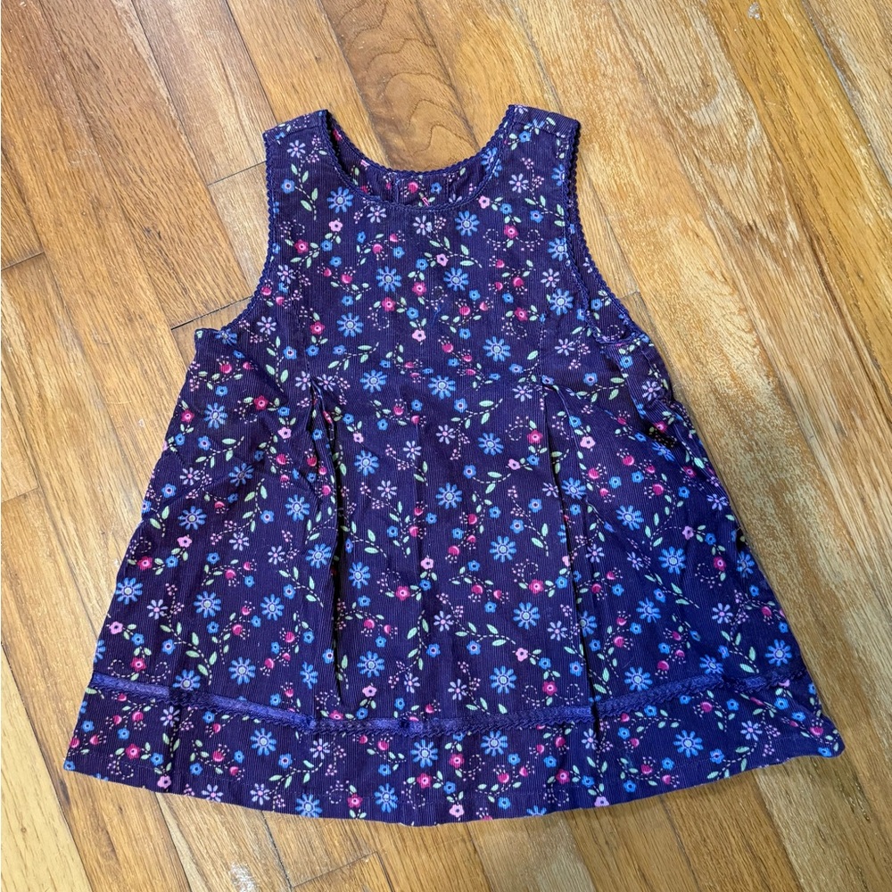 Lands' End Purple Floral Sleeveless Corduroy Dress with Pink & Blue Accents